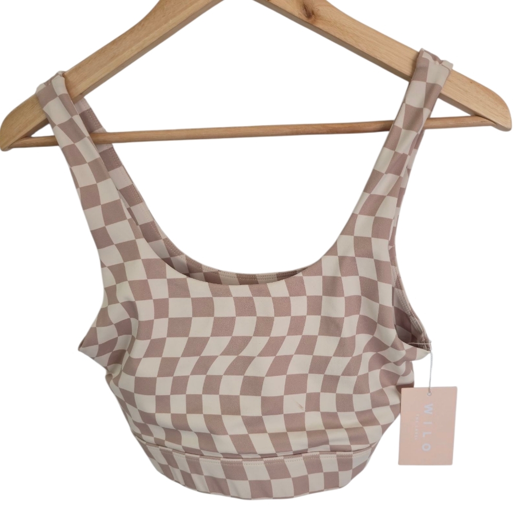 Wilo The Label Sports Bra Wave Check Print Beige Tan Size Small - Picture 4 of 17